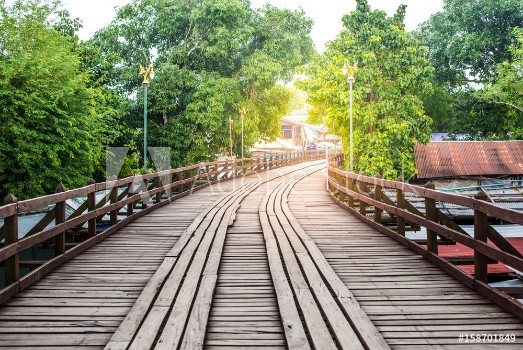 Picture of Mon Bridge Wooden bridge over the river in Sangkhlaburi District Kanchanaburi Thailand